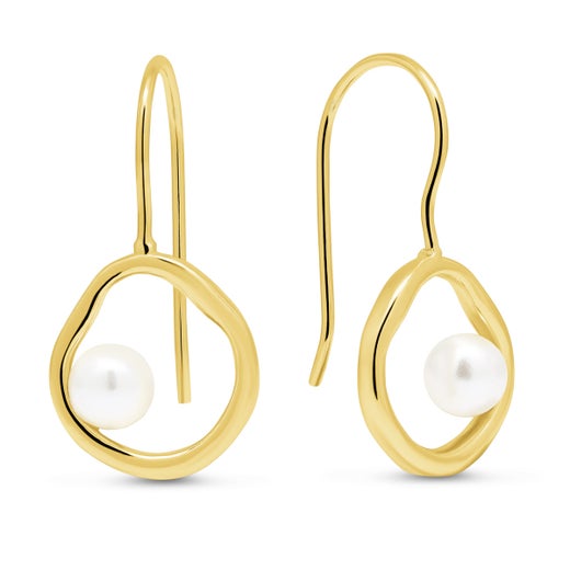 Roikkuvat hopeakorvakorut helmi&auml;ishelmill&auml;, kullattu